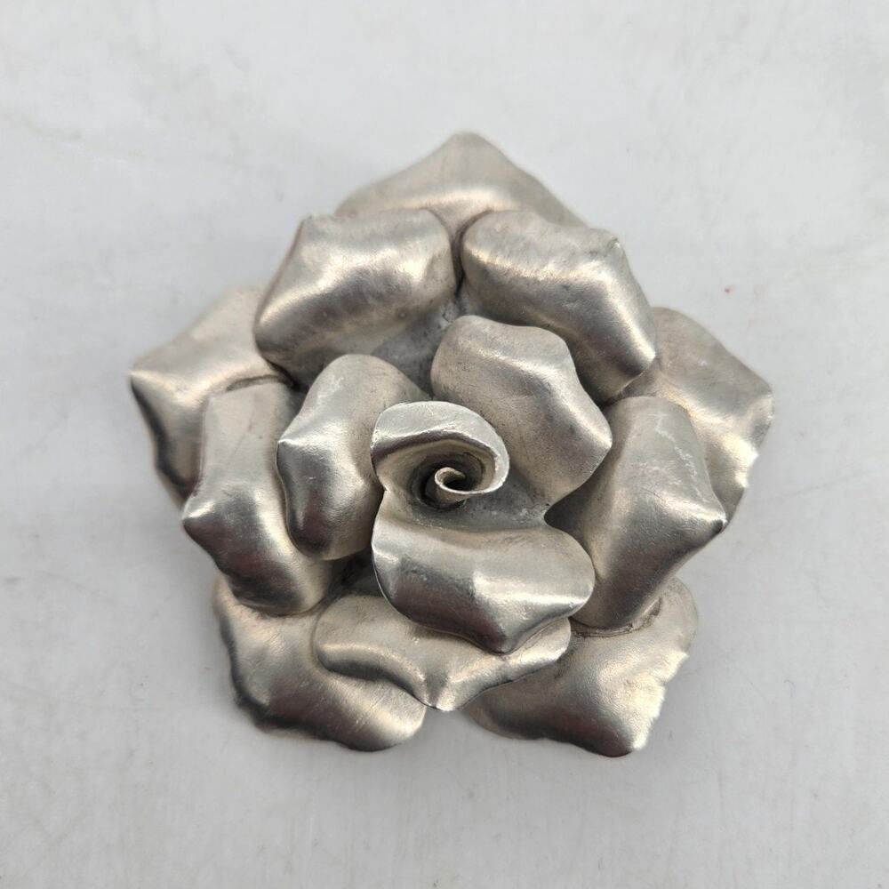 Vtg 3D Artsy Flower Rose Silver Boho Statement Pendant Garden Whimsical Fairy 3"